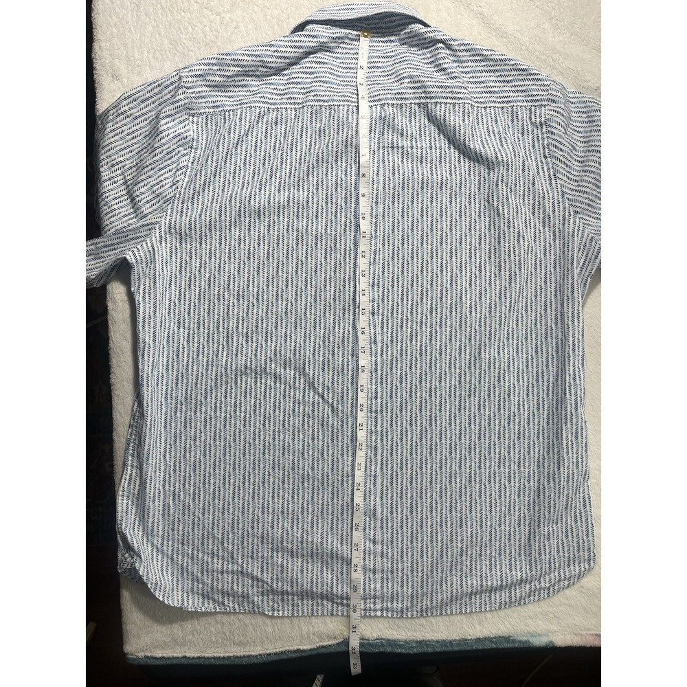 Pronto Uomo XL Blue White Pattern Short Sleeve Button Down Cotton Shirt - Picture 6 of 6